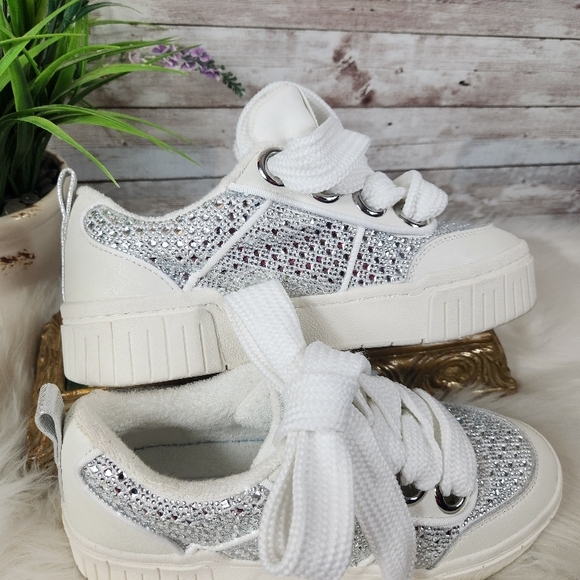 GIANNI BINI, Stylish White, Silver and clear stones, Women's Sneakers, Sz 8.5M - Picture 8 of 11